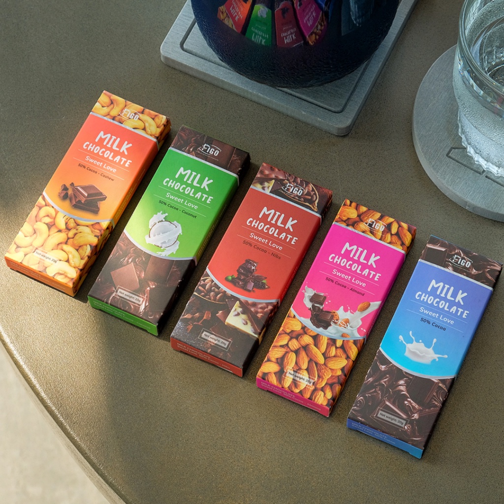 Chocolate 50% Cacao| Kẹo socola sữa đủ 7 vị Hạnh nhân Hạt điều Dừa Nho Phô mai FIGO