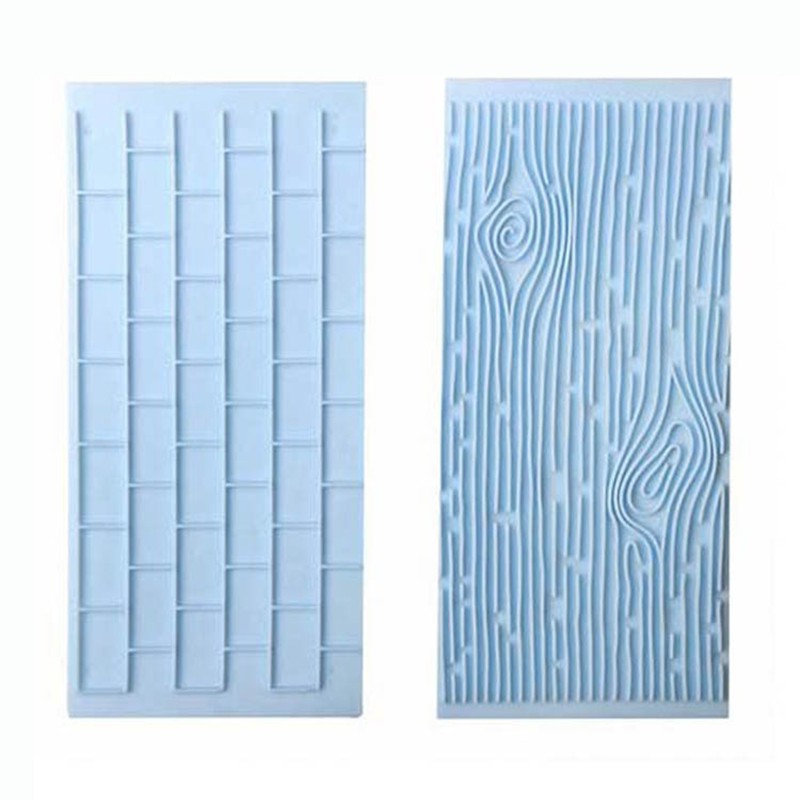 Set 2 khuôn silicon dập họa tiết vân gỗ và tường gạch trang trí bánh