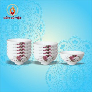[HOT SALE] Bộ 10 Chén Hoa Hồng Đỏ - Sứ Cao Cấp Minh Châu, muỗng sứ