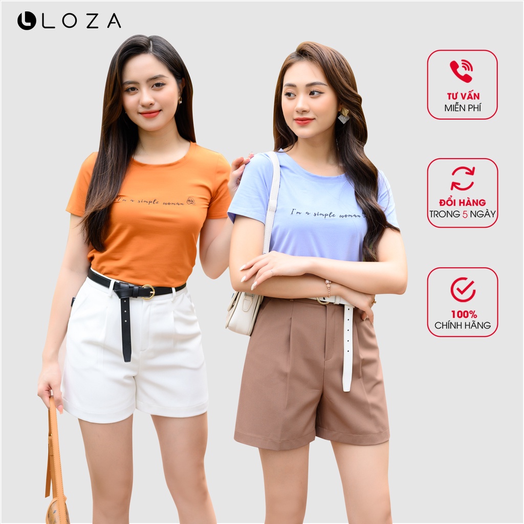 Áo phông nữ vàng bò thêu chữ-LOZA PT04102VB