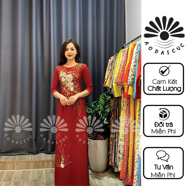 ÁO DÀI MẸ, BÀ SUI ÁO DÀI MÀU ĐỎ ĐÔ,ĐỎ TƯƠI HỌA TIẾT PHA LÊ - M03