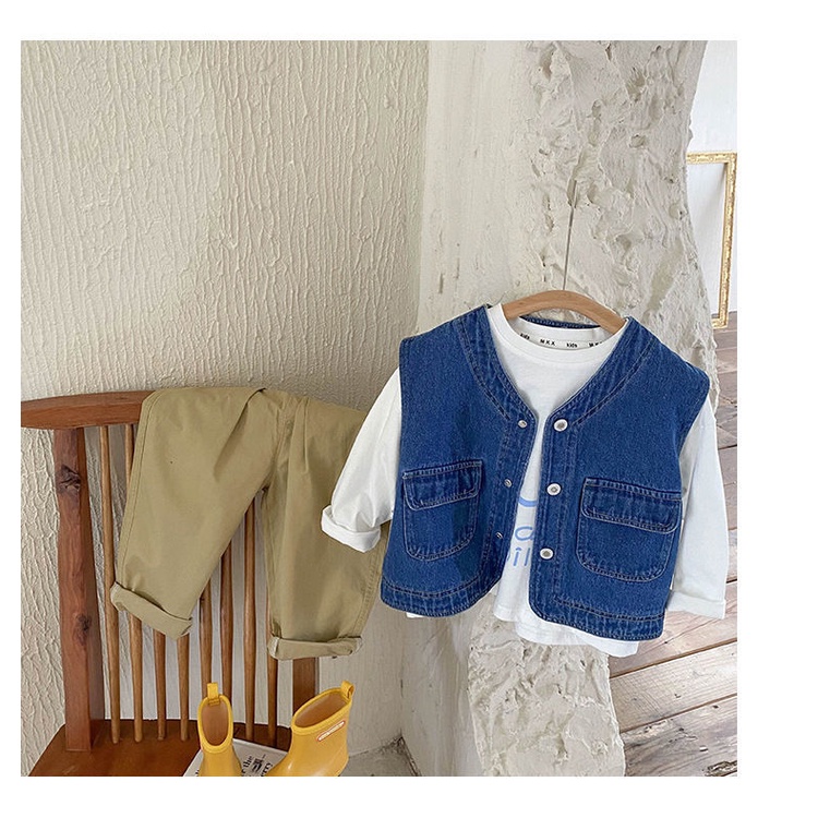 Áo Khoác Denim Không Tay Phong Cách Thời Trang Nhật Hàn Mới 2022 Dành Cho Bé Trai Gái