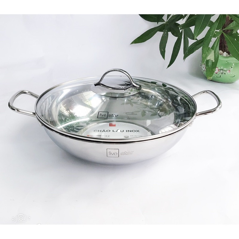 Chảo lẩu xào 3 đáy inox 430 Fivestar Standard nắp kính FSCL32001  W32-3DG