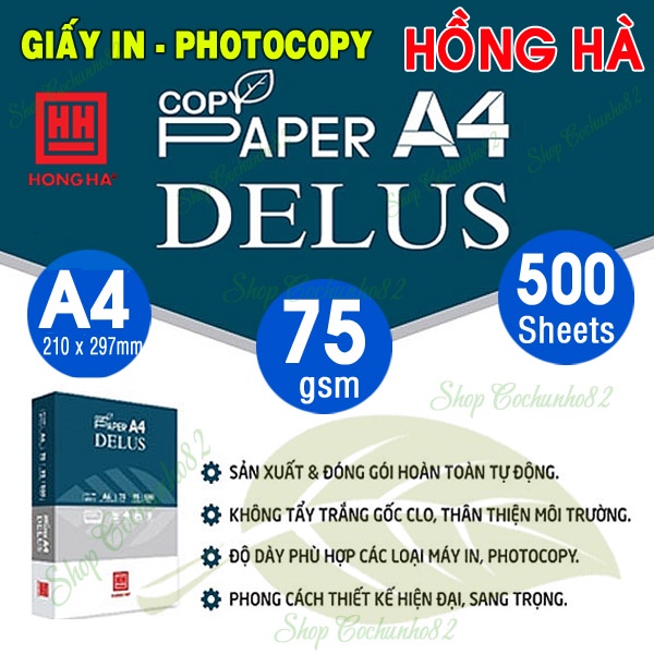 GIẤY IN A4 HỒNG HÀ DELUS - Định lượng 75gsm - 500 tờ