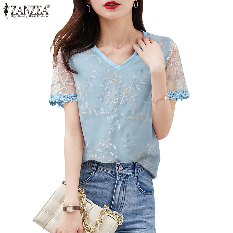 Áo nữ ZANZEA tay ngắn cổ chữ V thời trang thanh lịch