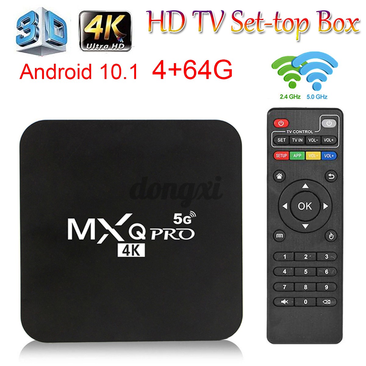 Đầu thu tín hiệu TV Mxq Pro 4k Android 10.1 5g 2-băng tần 3d Wifi 4 + 64gb lõi Dongxi