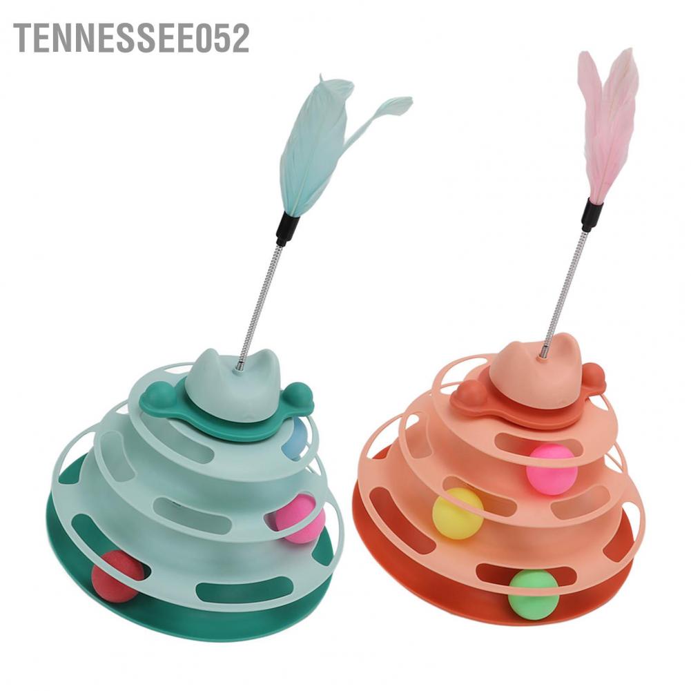 Tháp bóng lăn bàn xoay 4 tầng gắn thanh lông vũ thích hợp làm bài tập cho mèo vận động