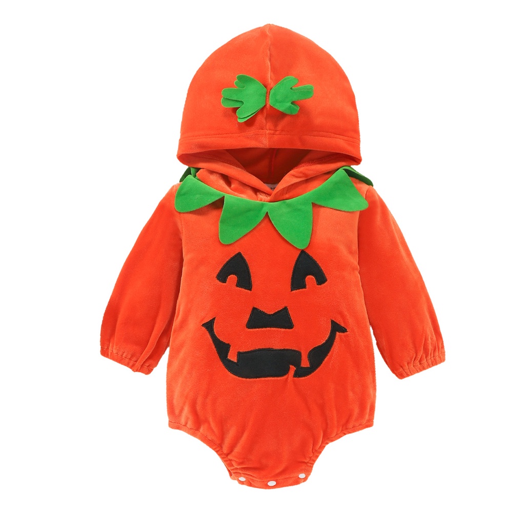 Áo liền quần tam giác tay dài hình bí ngô Halloween cho bé từ 0-20 tháng tuổi