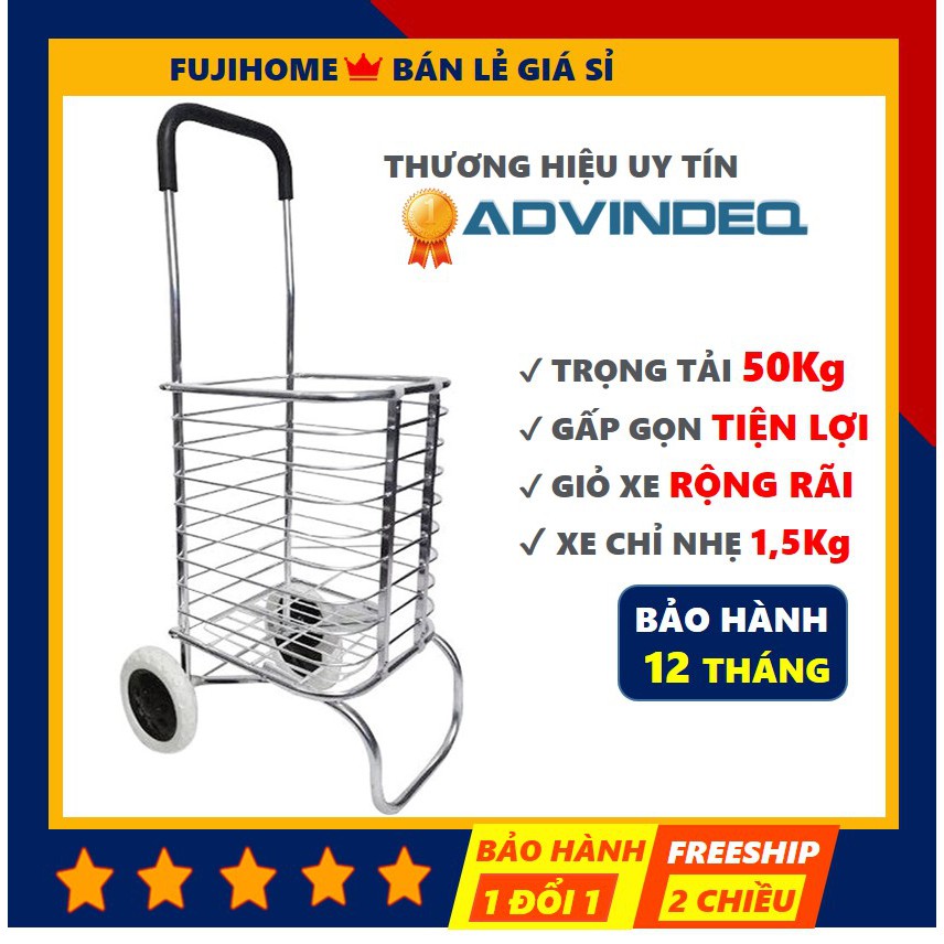 [BH 12 THÁNG] Xe kéo đi chợ gấp gọn 2 bánh ADVINDEQ TL-90C, xe đẩy kéo hàng đi chợ gấp gọn nhẹ mini siêu thị giá rẻ