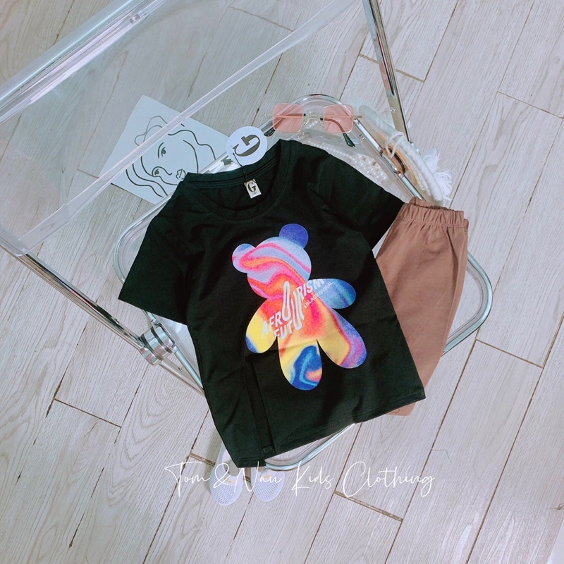 Set áo thun cộc tay quần leggin đùi bé gái cotton loại 1 siêu đáng yêu