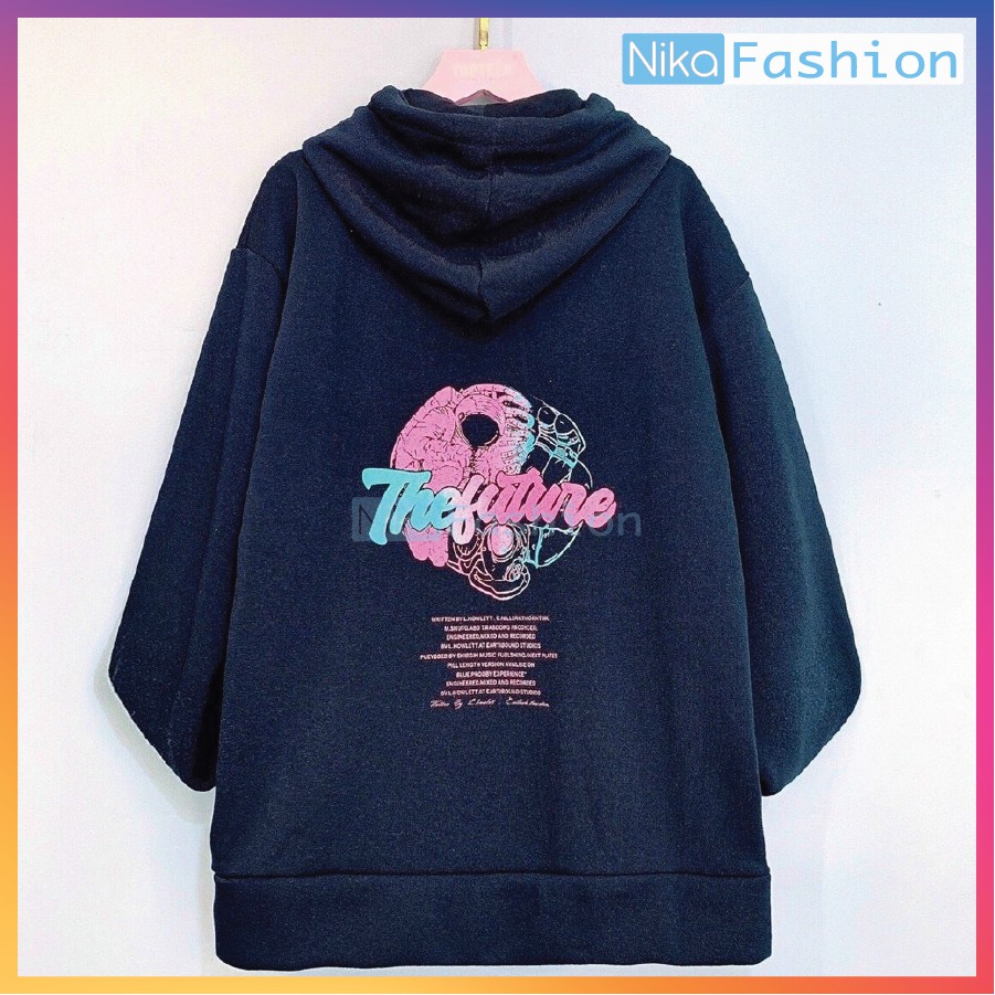 Nikafashion Áo Hoodie Nón Unisex Nam Nữ Chất Vải Nỉ Freesize 1 kích cỡ Form Dáng Rộng Dưới 65kg Mặc Đẹp T.H.E.F.U.T.U.R.