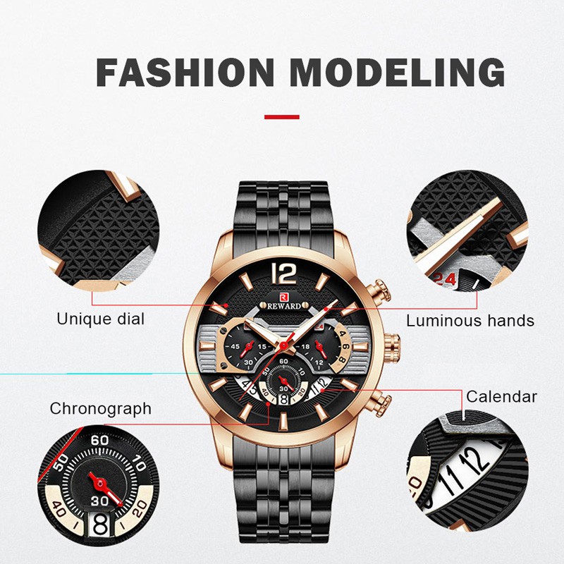 Đồng Hồ Quartz Chronograph Chống Thấm Nước Chất Liệu Thép Không Gỉ 81013 Thời Trang Cho Nam