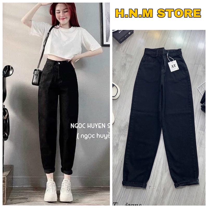 Quần jean baggy nữ màu đen trơn chất bò dày mịn chuẩn shop