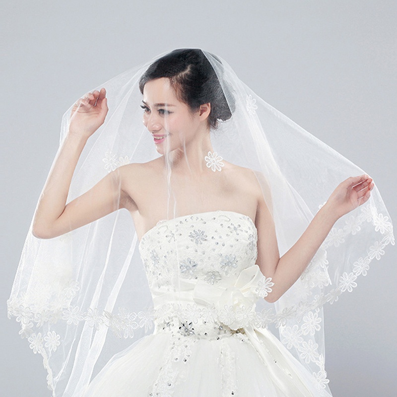 Mạng Che Mặt Cho Cô Dâu Bằng Vải Tuyn Một Lớp Dáng Dài Trang Nhã