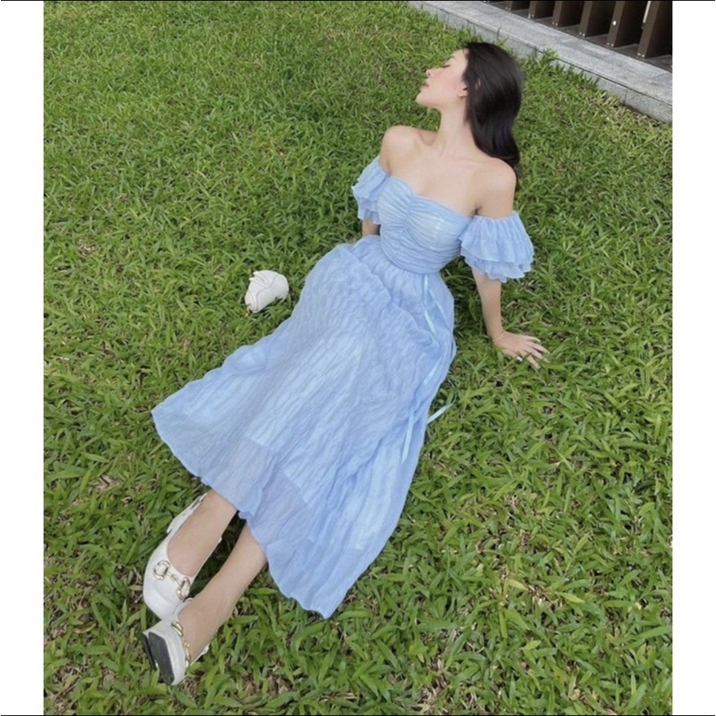 Đầm trễ vai nhún ngực chất xốp nhún mẫu mới siêu xinh