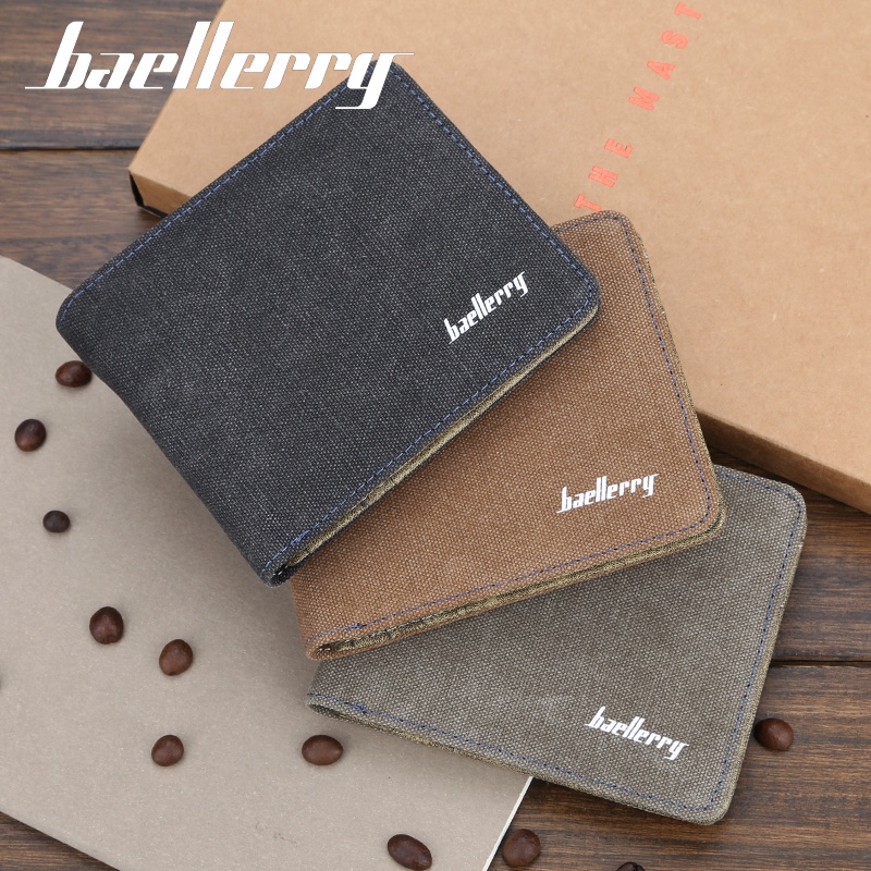 Ví Baellerry vải canvas kiểu gập đôi phong cách ngày thường đơn giản