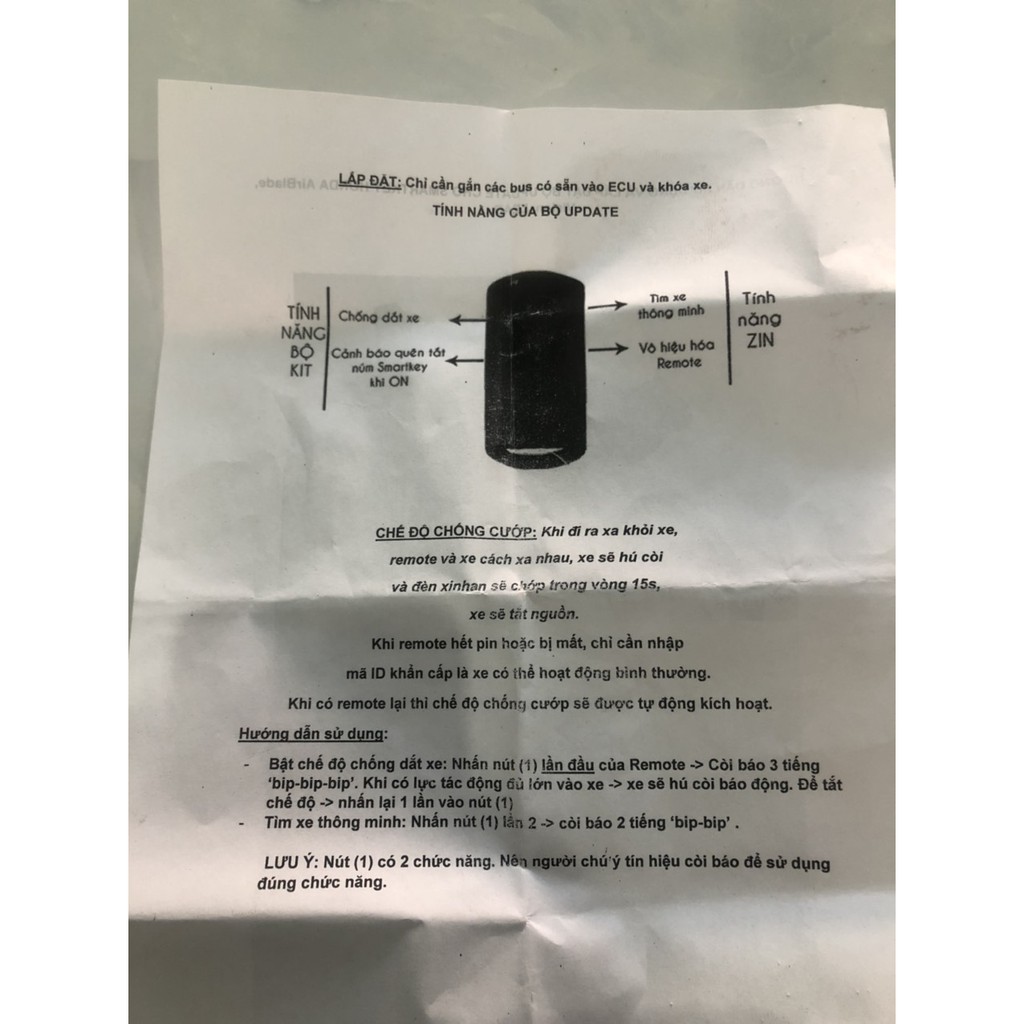 Nâng cấp chống cướp Smartkey Honda