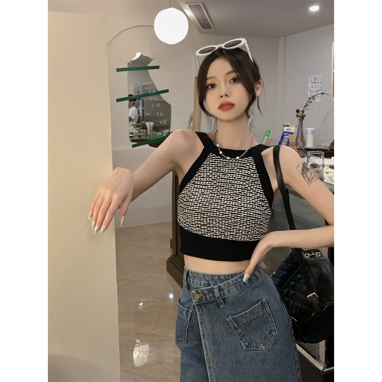 Áo Dệt Kim Hai Dây Phong Cách Hàn Quốc Thời Trang Mùa Hè Cho Nữ