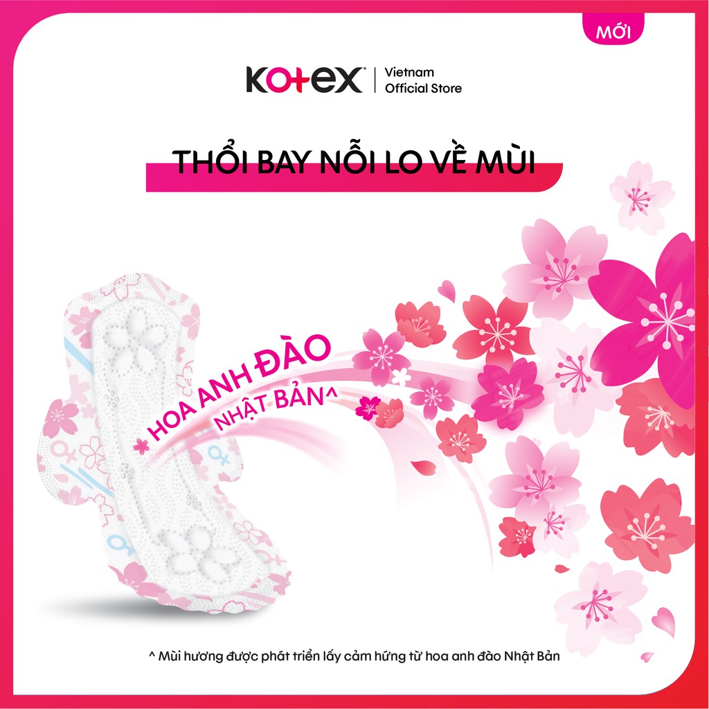 Băng Vệ Sinh Kotex Gardenia Deo + hương hoa anh đào, mặt bông, siêu mỏng không cánh, gói 8+2 miếng
