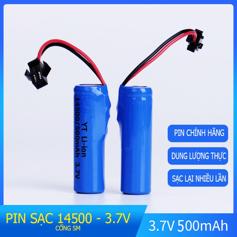 Pin Li-ion 14500 3.7V 500mAh sẵn cáp SM - Pin chuyên dành cho đồ chơi xe điều khiển, bàn chải điện
