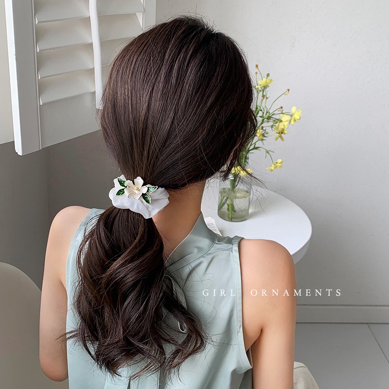 Dây Cột Tóc Cỡ Lớn In Họa Tiết Hoa Trà Xinh Xắn Thời Trang Cho Nữ