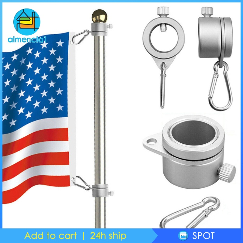 [ALMENCLA1] 2 Pack Flag Pole Rings Clip Grommet for 1 inch Dia. Anti Wrap with Carabiner