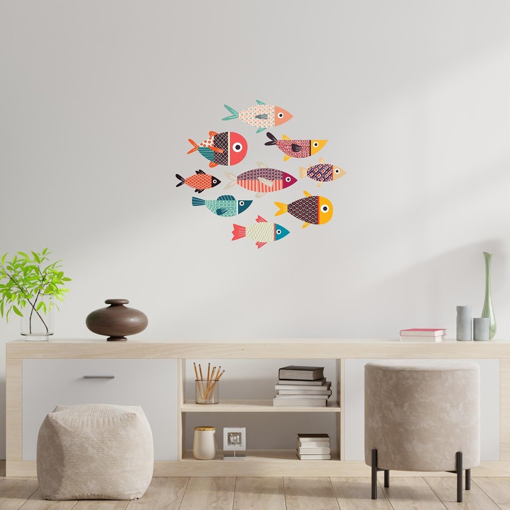 TRANH ĐÀN CÁ DÁN TƯỜNG 3D - Đơn giản, dễ dán - Trang trí phòng khách, phòng ngủ.