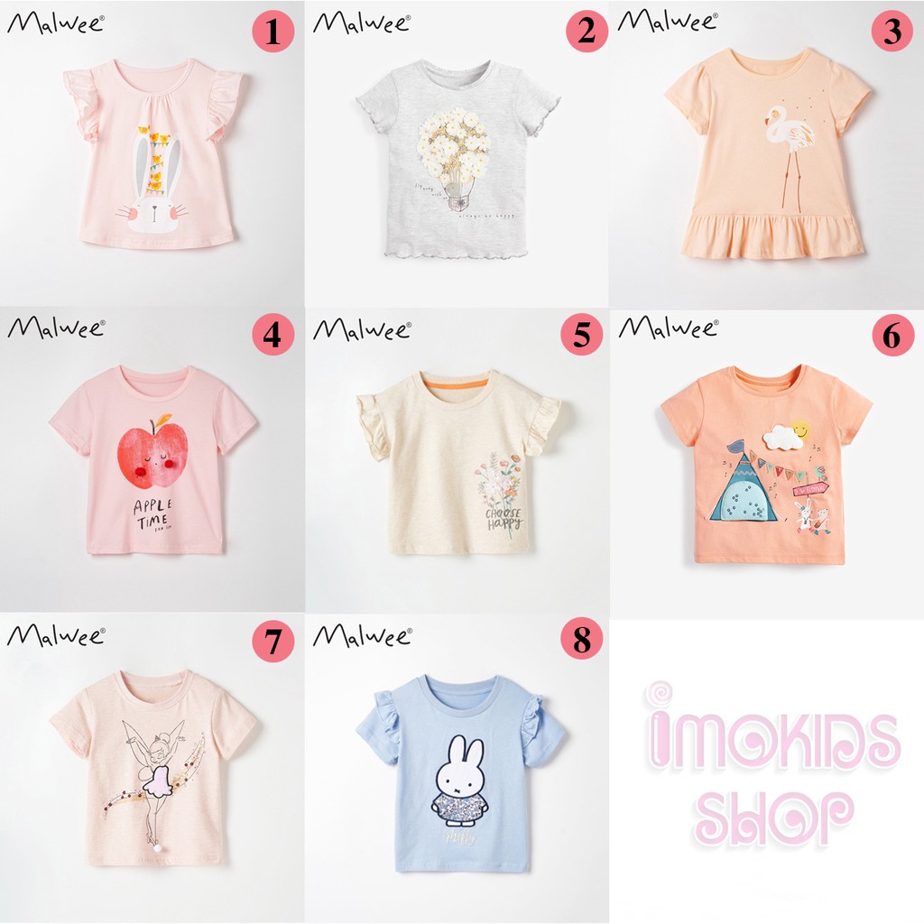 Áo thun bé gái Malwee 10-26kg áo phông trẻ em cộc tay mùa hè chất cotton mềm mịn cho bé 2 đến 7 tuổi qate