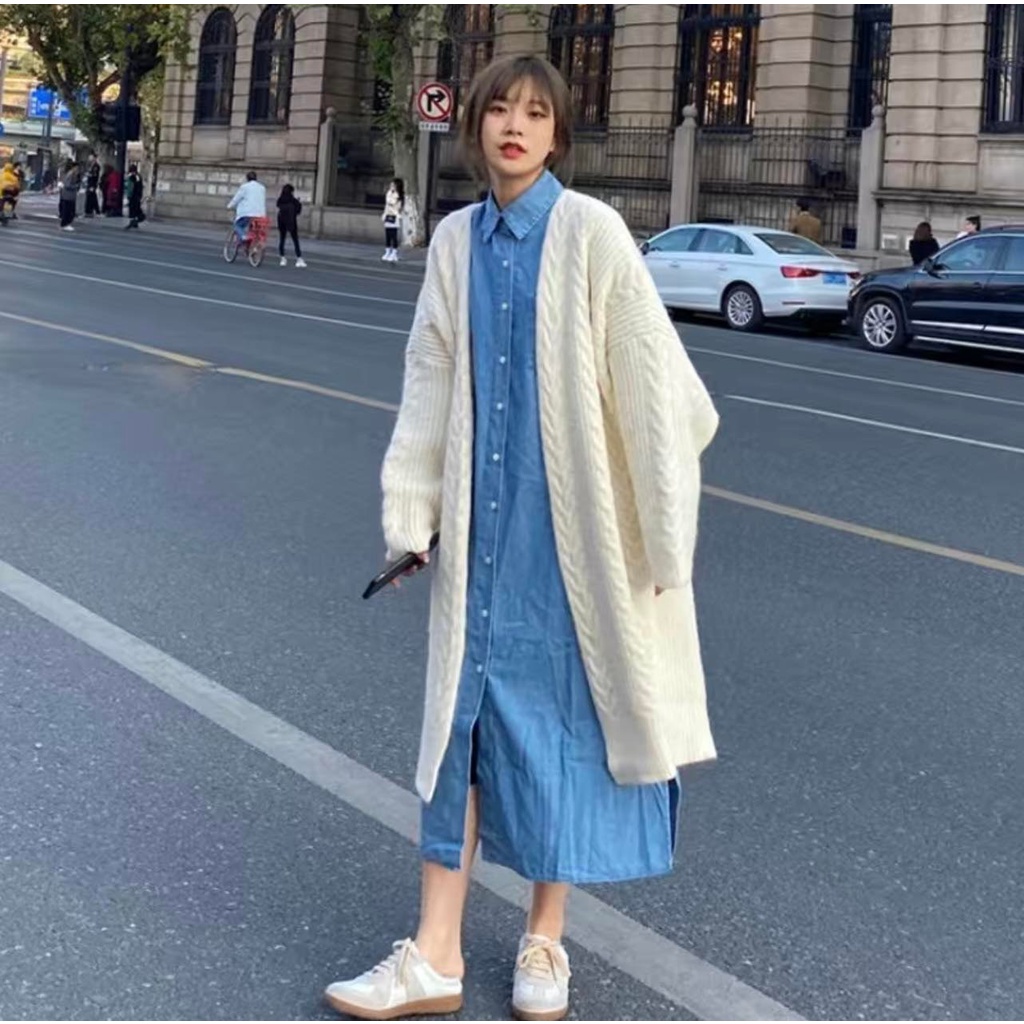 Áo khoác Cardigan dệt kim form rộng dáng dài thu đông