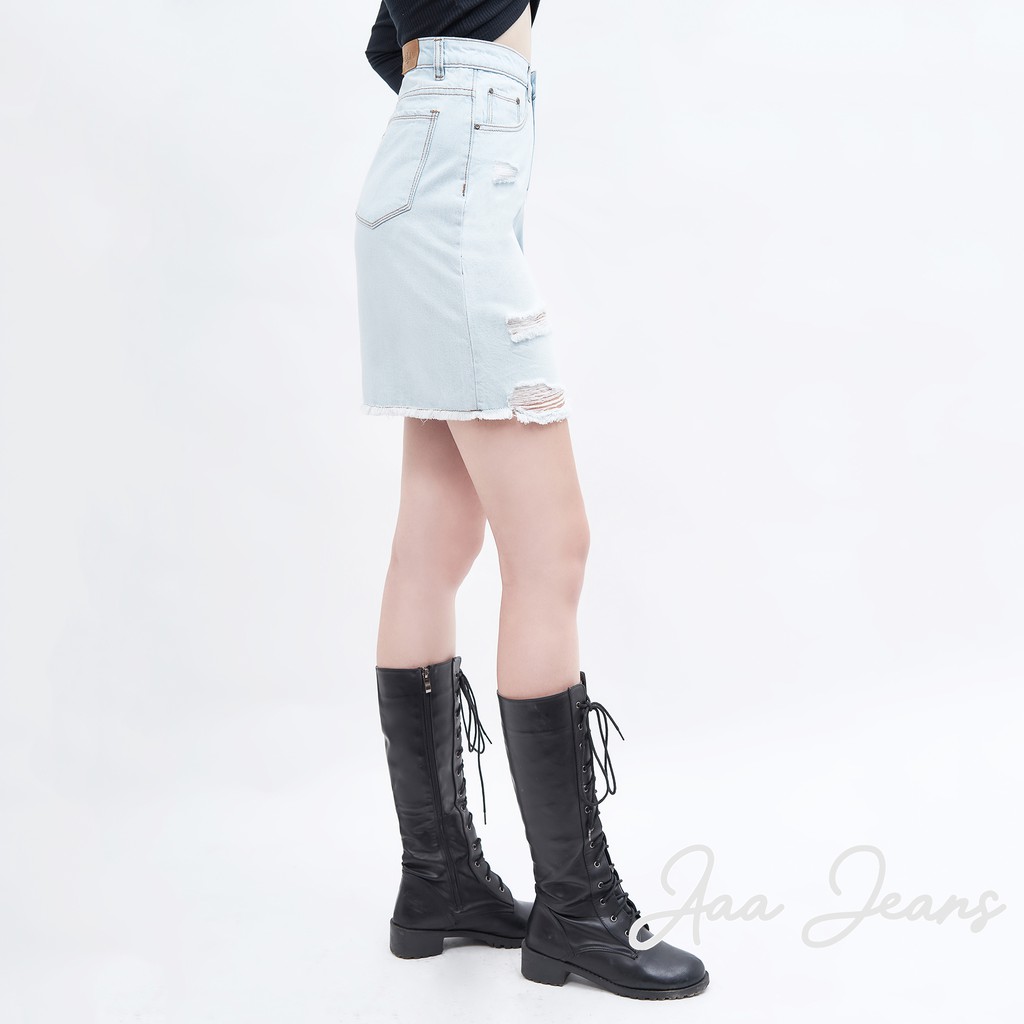 Chân Váy Jean Aaa Jeans Lưng Cao Rách Xanh Phấn | BigBuy360 - bigbuy360.vn