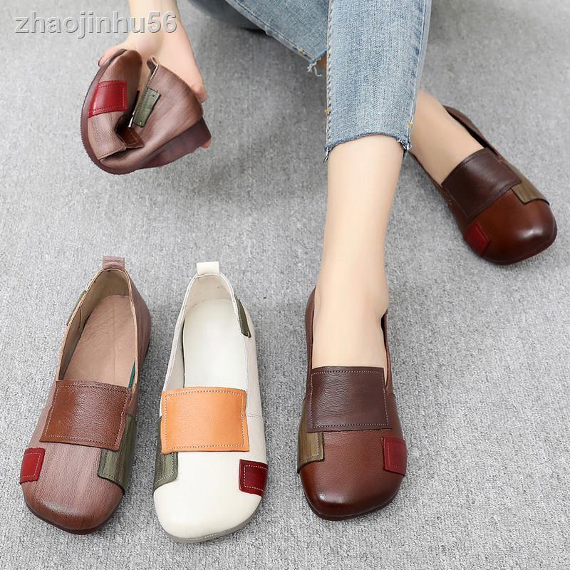 ❃_△Giày Da Thật Mềm Miệng Rộng Họa Tiết Dân Tộc Kiểu Dân Tộc Thời Trang Mùa Xuân 2021