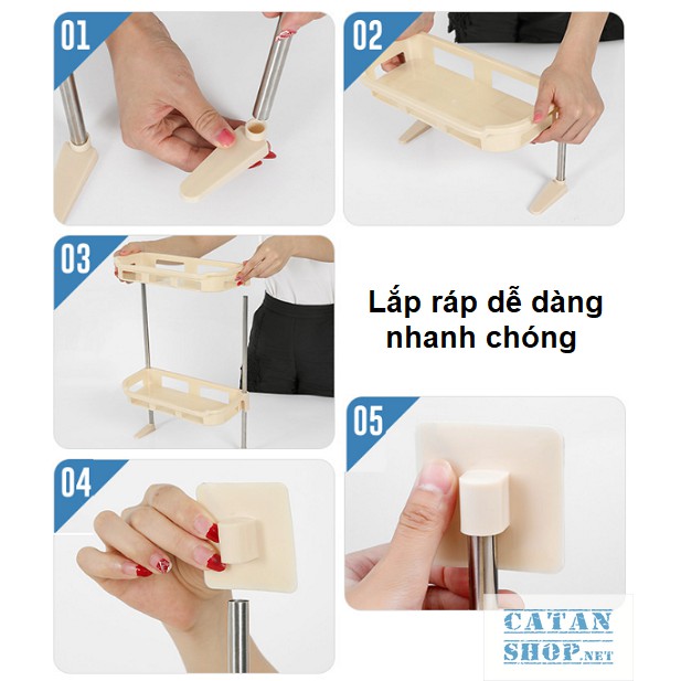 Kệ nhựa hít chân không 2 tầng gắn trên bếp, trên nắp bồn cầu tiết kiệm không gian GD224-Ke2Tang-Nho  🚗  🚙