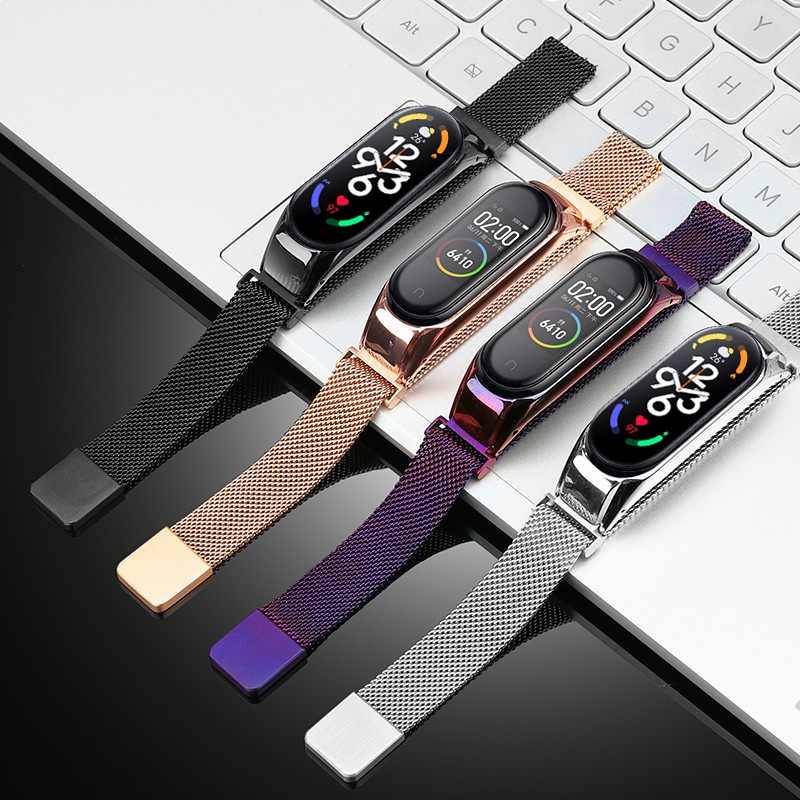Dây đeo inox JANSIN phong cách Milan thích hợp cho đồng hồ thông minh Xiaomi Mi Band 8 7 6 5 4 miband8