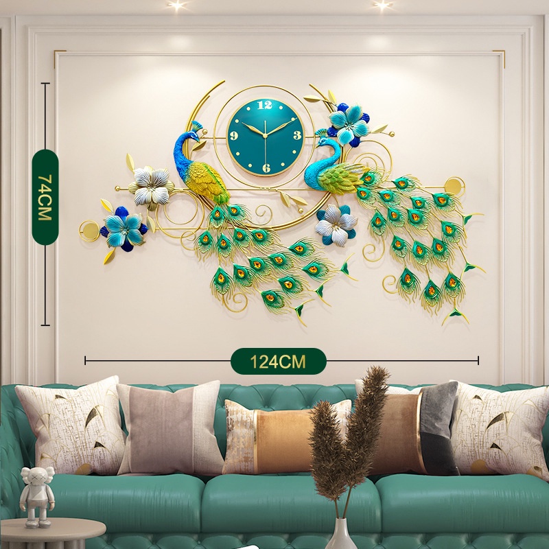 Đồng hồ treo tường con công phòng khách SENCOM, đồng hồ trang trí decor đẹp sang trọng - 2928