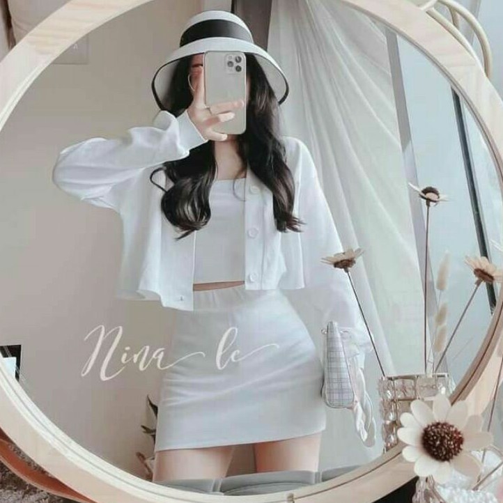 Sét 3 món ,chân váy ngắn  kèm ao 2 món ❤Freeship❤sét áo croptop chân váy kèm áo  khoác (ảnh thật) | BigBuy360 - bigbuy360.vn
