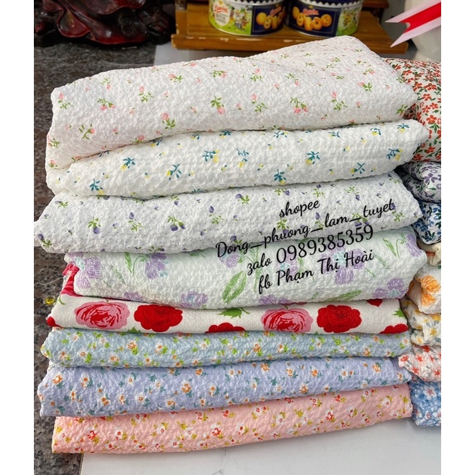 Vải cotton đũi nhăn hàn quốc nụ hồng nhí siêu xinh mềm mại co giãn may áo dài,dây cột tóc,áo bra