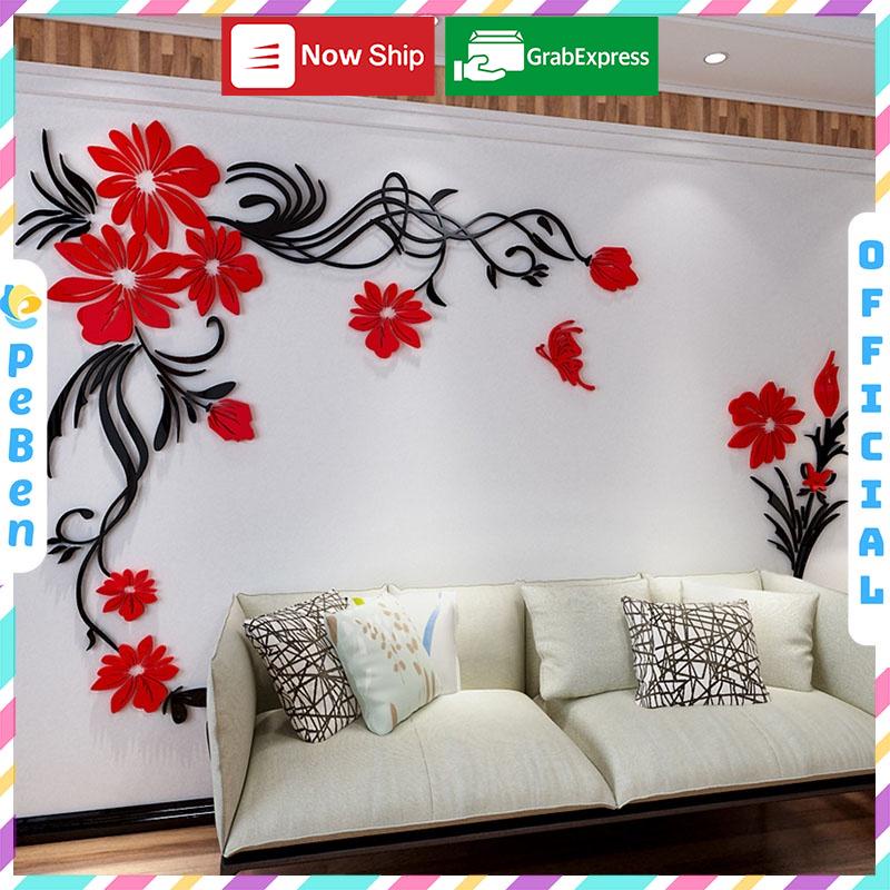 Bộ Full 2 Góc Như Ảnh - Tranh dán tường mica 3d decor khổ lớn rực rỡ sắc hoa trang trí phòng khách Nhiều Size - EPeBen
