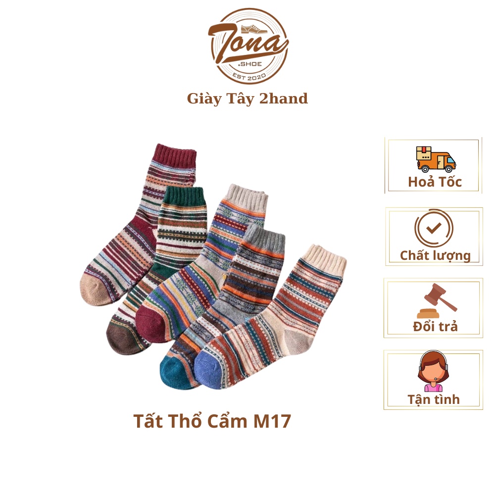 [TonaShoe] Tất Thổ Cẩm Hoạ Tiết Ngang Vintage Nam Nữ M17