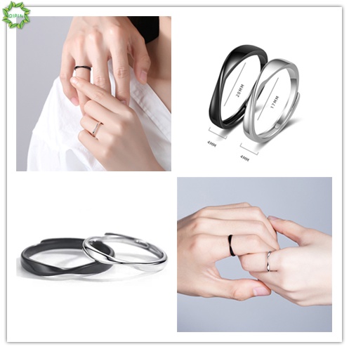 1 nhẫn đeo tay màu trắng đen thanh lịch có thể điều chỉnh cho cặp đôi