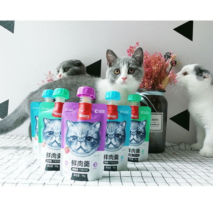 Súp Thưởng Wanpy Tuýp 90GR Đủ 4 Vị Thơm Ngon Cho Mèo
