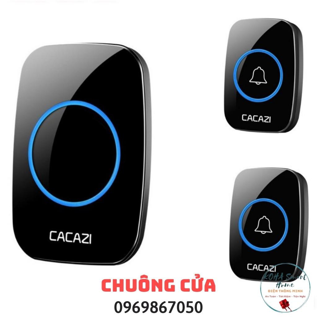 Chuông cửa không dây Cacazi 2 Nút 1 Chuông Màu Đen, Chuông cửa kín nước sang trọng chất lượng cao