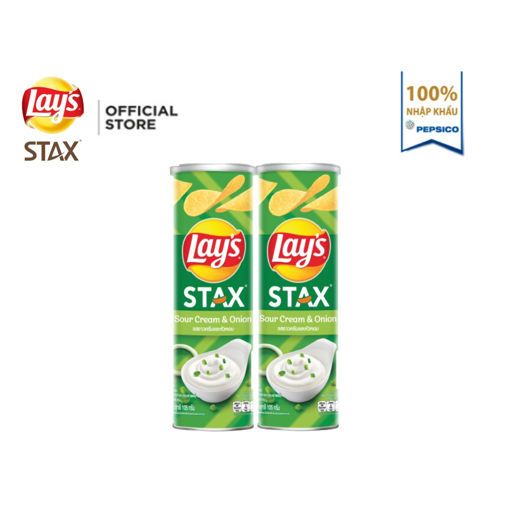 Combo 2 hộp Snack Khoai Tây Ống Lay's Stax vị Kem chua và Hành tây 105g/hộp