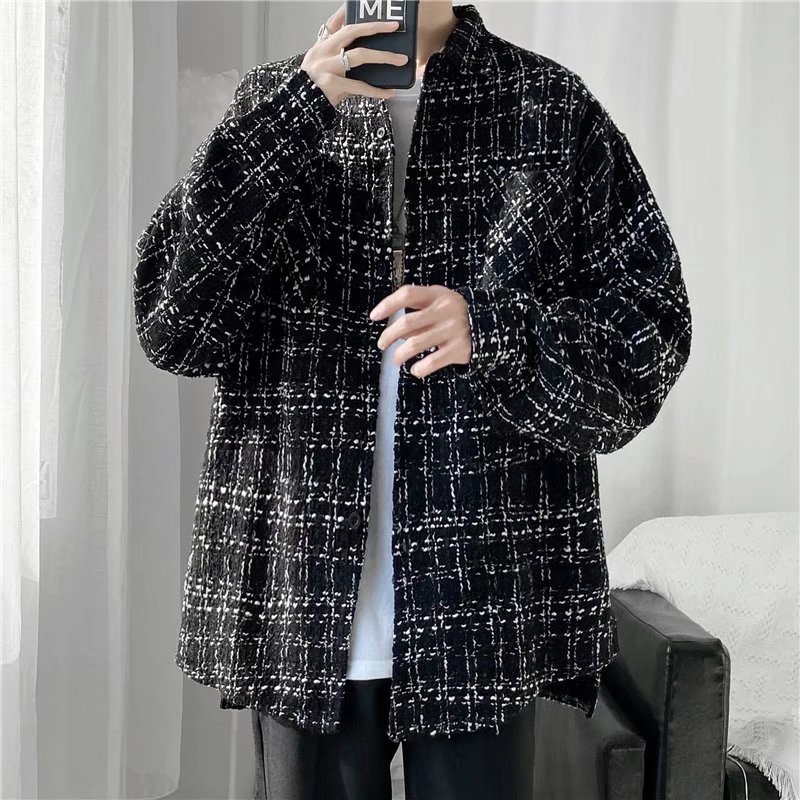 Áo Khoác Sơ Mi Len Mỏng Sọc Ca Rô Phong Cách harajuku Đường Phố Cá Tính Dành Cho Nam