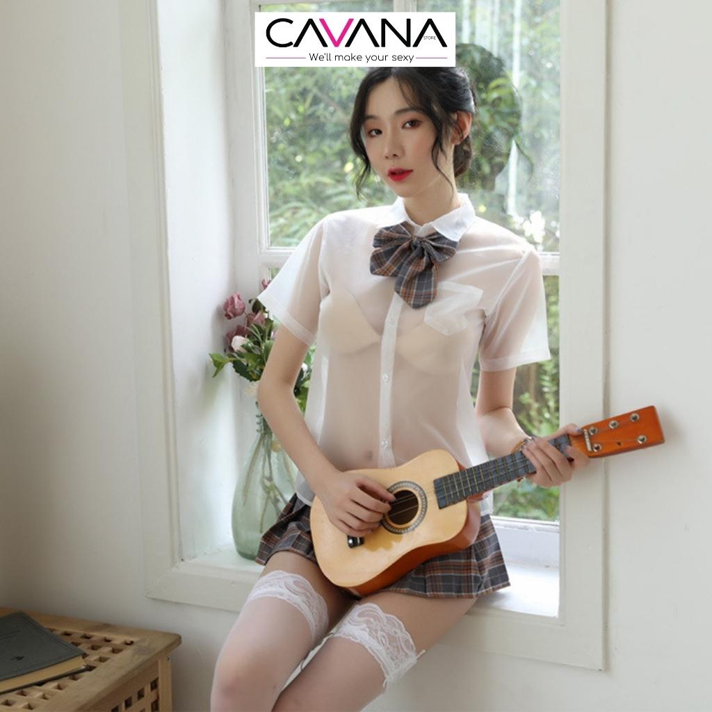 Đồ ngủ cosplay, cosplay học sinh sexy xuyên thấu dễ thương vải voan C13 - CAVANA STORE