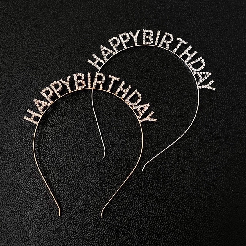 Bờm Đính Đá Happy Birthday Phụ Kiện Chụp Hình Sinh Nhật Sang Chảnh Băn Đô Cài Tóc Phong Cách Hàn Quốc Phụ kiện Tóc