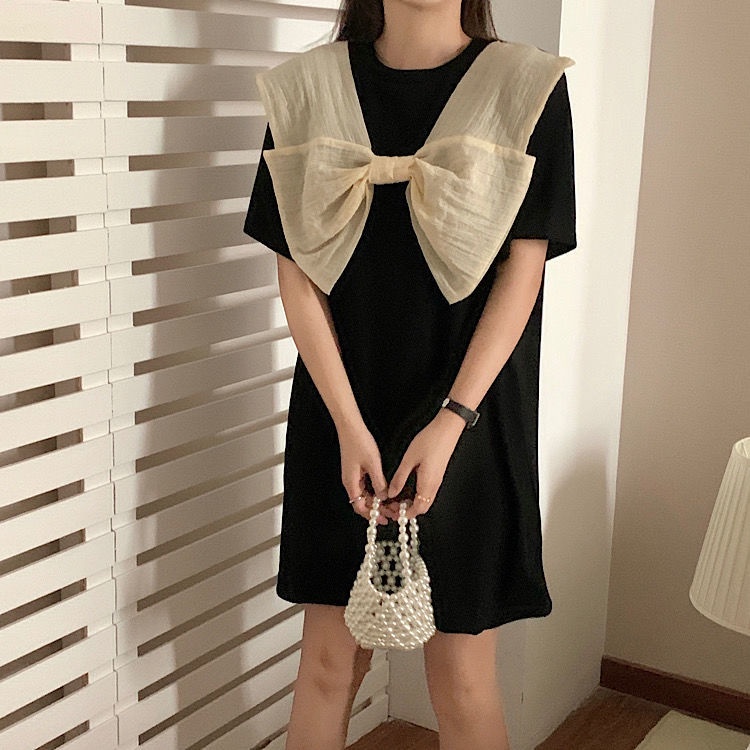 Đầm Thun Dáng Rộng Màu Đen In Hình Bướm Phong Cách Hàn Quốc Ngọt Ngào Và Đáng Yêu Dành Cho Bạn Gái