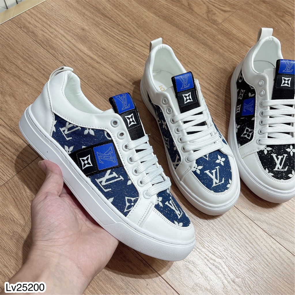 Giày sneaker Nam LV Vá Vải Cao Cấp - Giày Thể Thao Nam LV Thêu Logo SPF