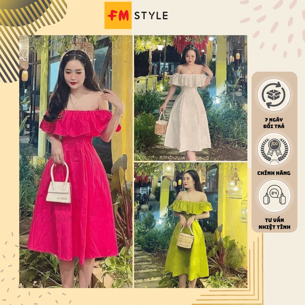 Váy trễ vai dáng dài xoè phong cách tiểu thư fmstyle, đầm trễ vai dự tiệc sang chảnh | Fmstyle Shop 