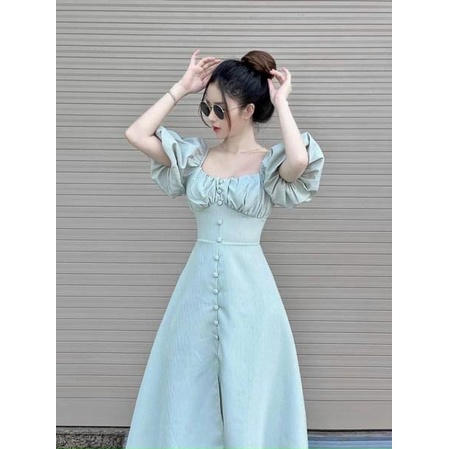 Đầm váy freesize nút bọc nhúng ngực xẻ tà 2 màu