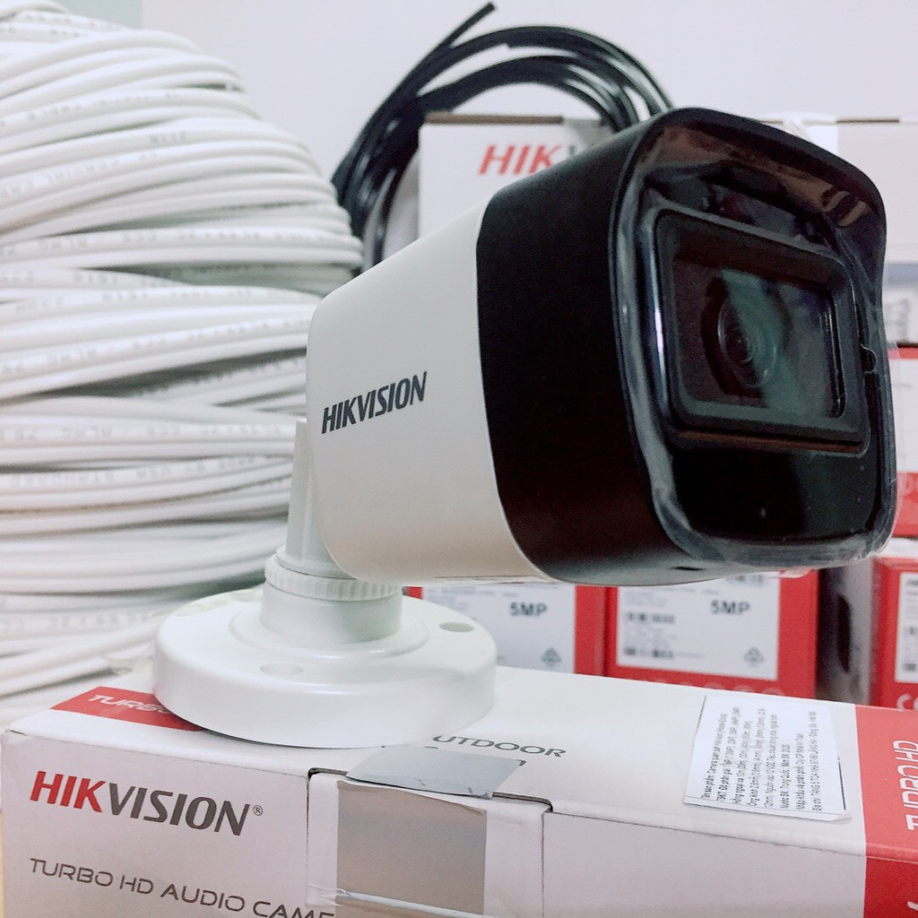 Trọn bộ 4 Camera 5Mp Hikvision Chính hãng tích hợp mic ghi âm, đầy đủ phụ kiện lắp đặt